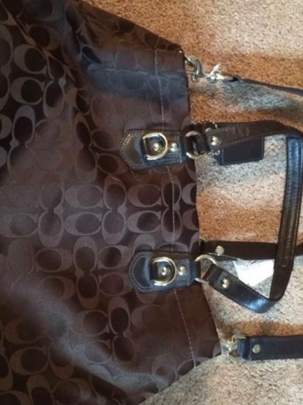NWT Coach Brown Signature Jacquard Tote with Leather Straps